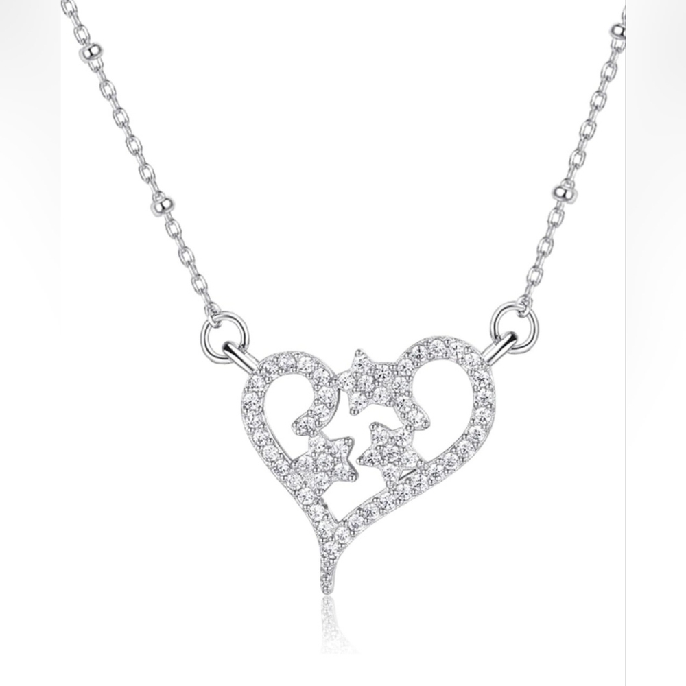 18kt white gold plated heart and star necklace